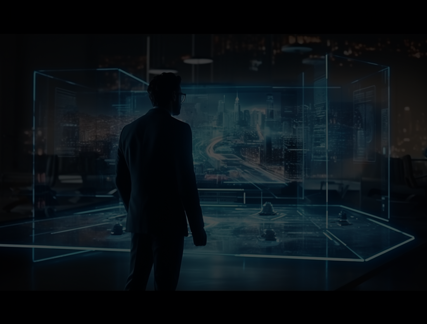 Business person in futuristic environment